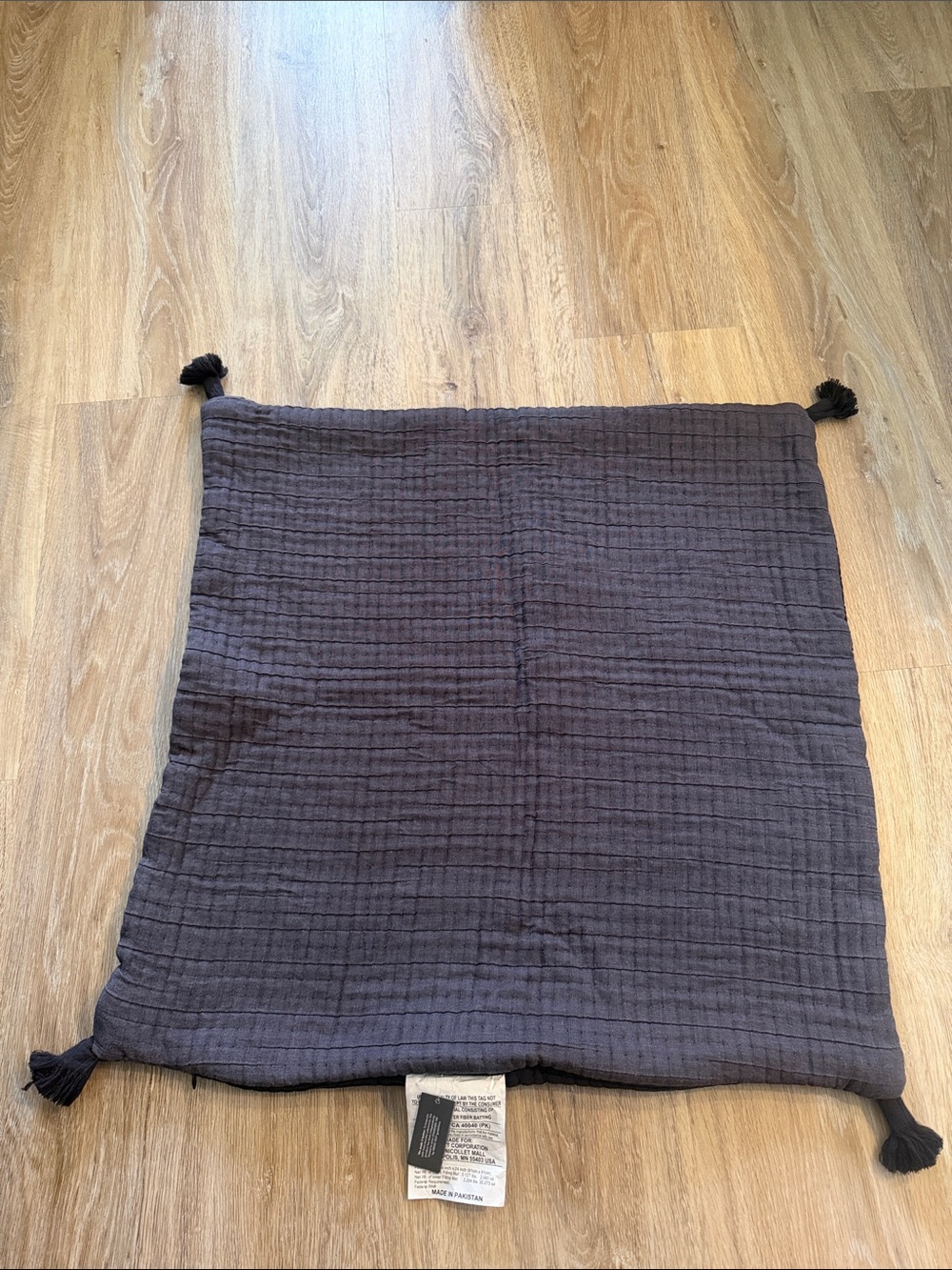 Threshold Quilted Charcoal/blackish Accent Pillow Cover with Corner Tassels euro